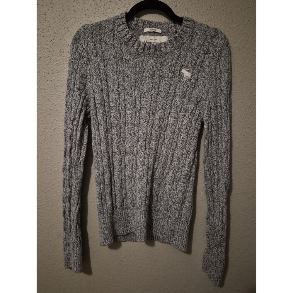 Abercrombie Fitch Women’s Y2K Chunky Knit Muscle Sweater Sz M Gray Logo
